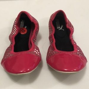 Puma 10 Hot Pink Ballet Flat Silver Polka dot Kitara Elastic Leather Excellent